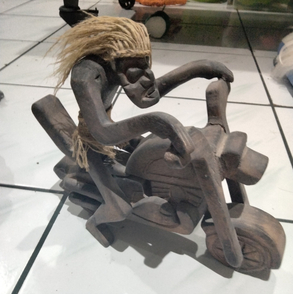 Indonesian Wooden Artifact Motorcycle Rider